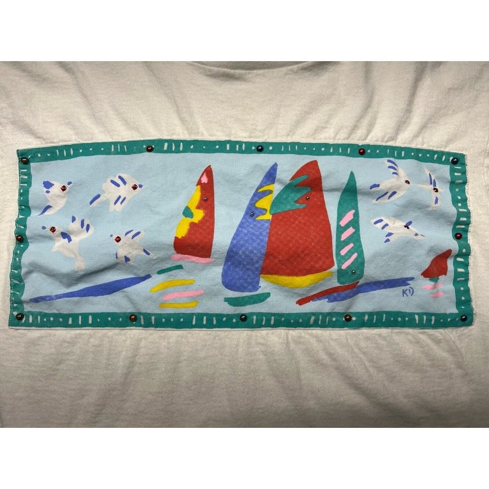 Vintage 90s Art To Wear By Ken Done Sailboats Shirt Unisex Size Large? Made USA